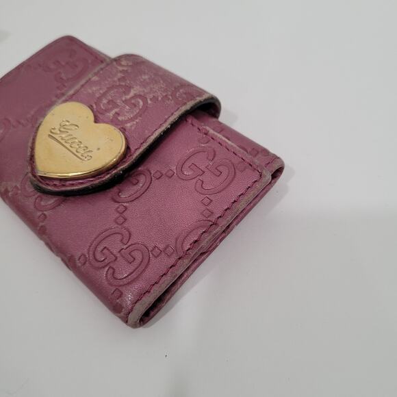 Gucci Heart Logo Key Holder Wallet Case Leather Small Purple Metallic Charm - Picture 11 of 12